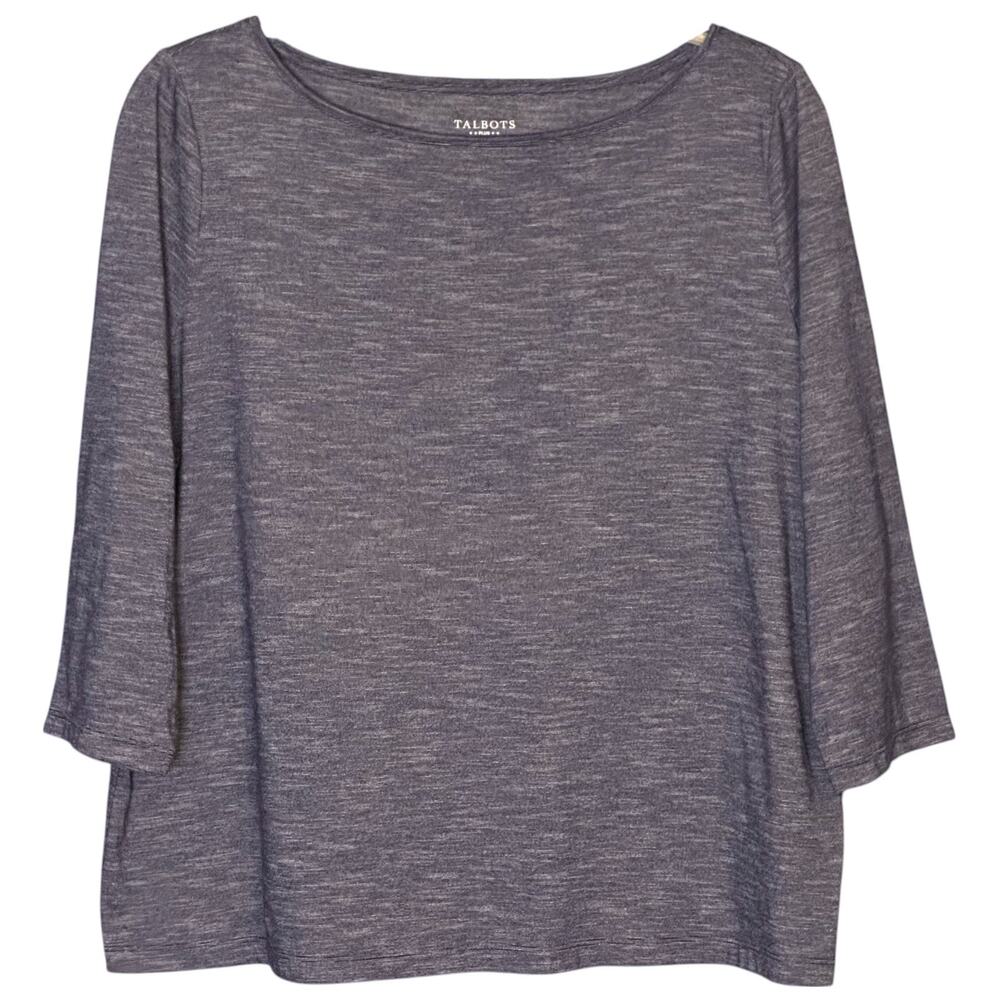Talbots Casual Knit Top Tee Shirt Plus Sz 2X Blue Heather Striped 3/4 Sleeve